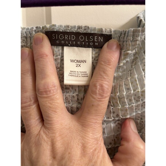 Sigrid Olsen Crinkled Stretchy Silver Brown V-neck Tank Top Party Classic Sz 2X - Picture 6 of 6